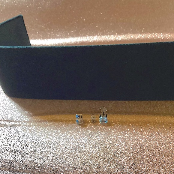 Aquamarine Gemstone Sterling Silver Stud Earrings - Picture 2 of 3